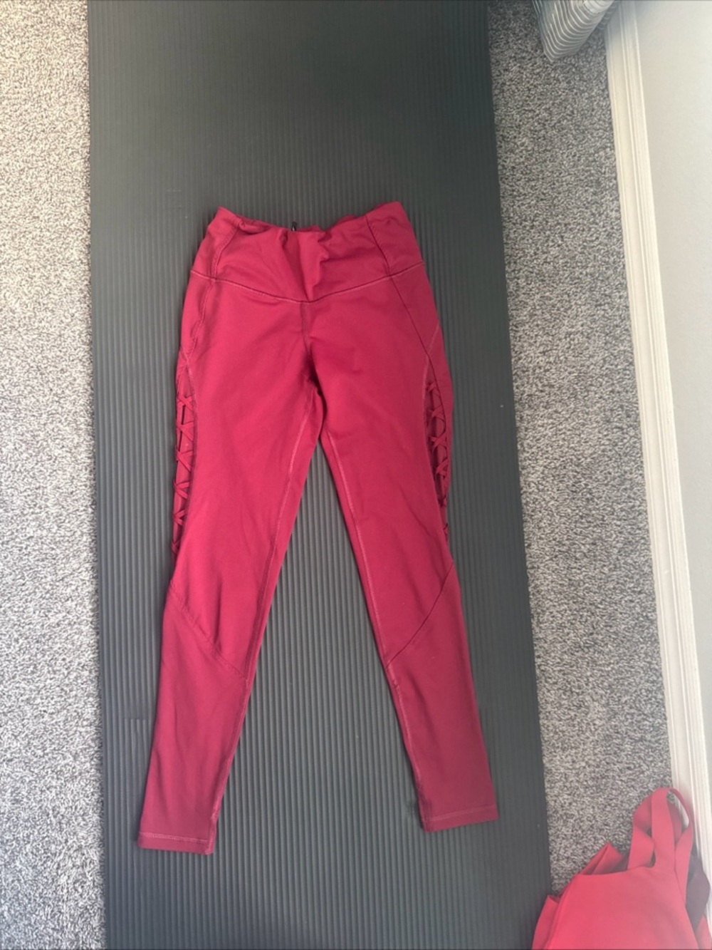 Victoria Sport Burgundy Athletic Leggings with Side Lattice
